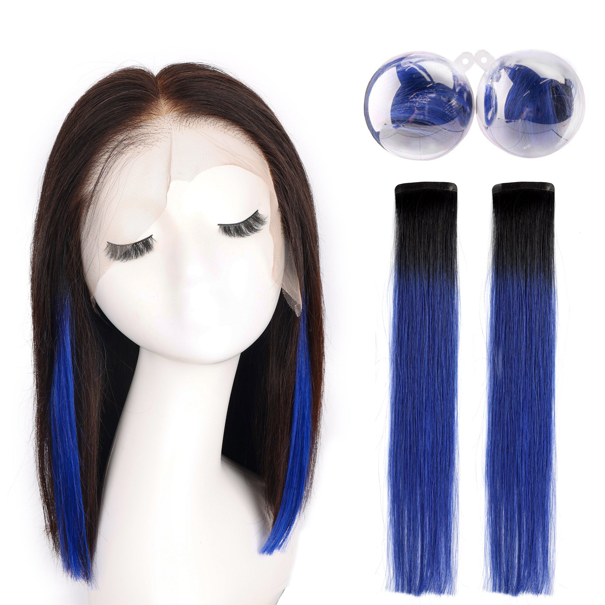 HAVOO 2 Pcs Clip in False Hair Extensions, 12 Inch Colored Hair Extensions Highlights Straight hair [BOB01]