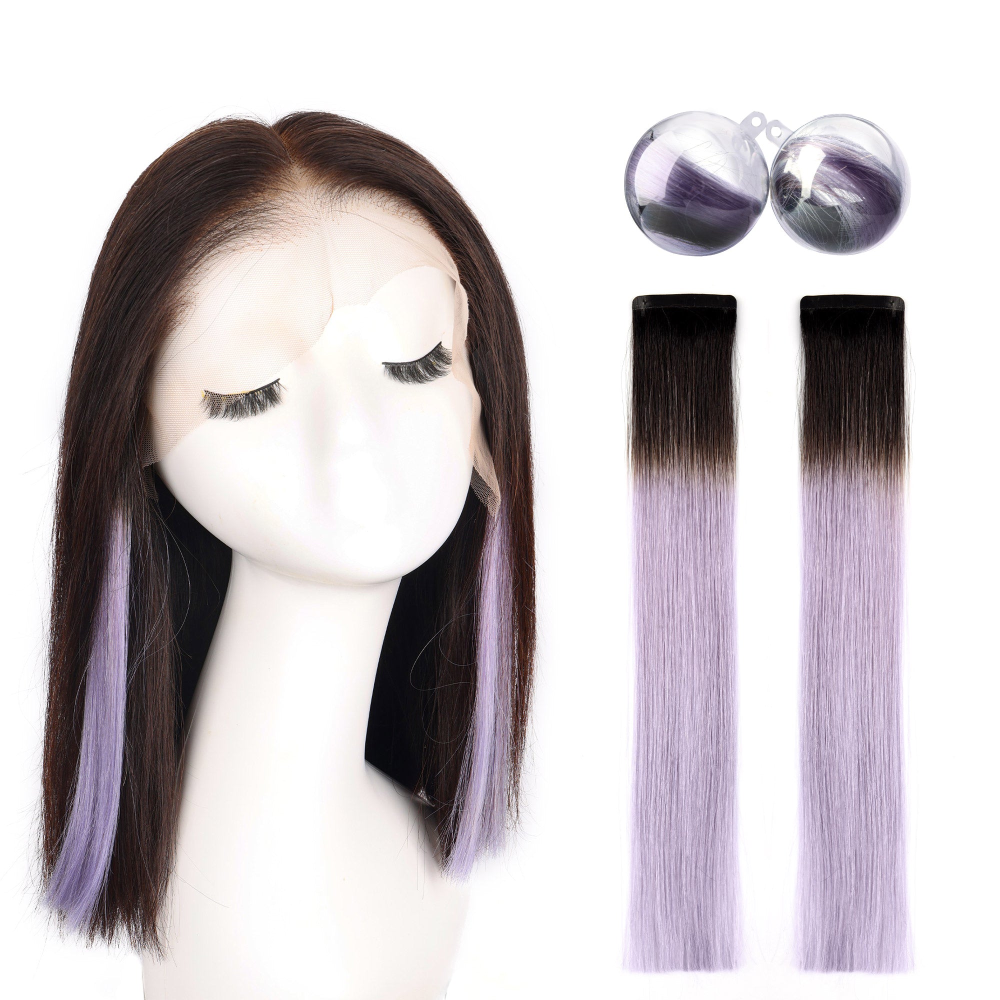 HAVOO 2 Pcs Clip in False Hair Extensions, 12 Inch Colored Hair Extensions Highlights Straight hair [BOB01]